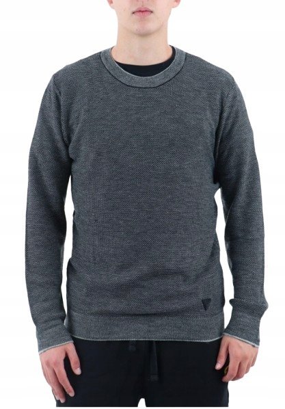 GUESS MĘSKI SWETER Z WEŁNĄ I JEDWABIEM GŁADKI OKRĄGŁY DEKOLT XS 1GŁA