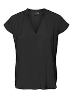 Koszulki i topy damskie - VERO MODA VMQUEENY V-Neck C/S WVN GA Top, Black, S, czarny, S - miniaturka - grafika 1