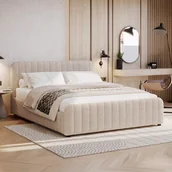 Łóżka - Łóżko tapicerowane z pojemnikiem SFG0167 140x200 Boucle Beż #3 - miniaturka - grafika 1