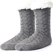 Skarpetki damskie - Ciepłe skarpety antypoślizgowe z ABS i podszewką polarową, szare, roz 35-40 - miniaturka - grafika 1