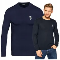 Swetry męskie - KARL LAGERFELD Sweter Męski Granatowy Gładki Okrągły Dekolt Klasyczny r.XXL - miniaturka - grafika 1