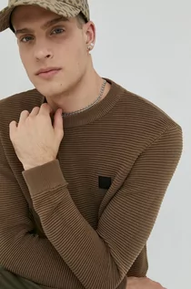 Swetry męskie - Solid sweter bawełniany męski kolor brązowy lekki - grafika 1