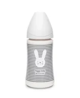 Butelki dla niemowląt - Suavinex Butelka Hygge okrągły trójprzepływ Królik szary 270ml | PONAD 10 TYŚ PRODUKTÓW W ATRAKCYJNYCH CENACH | SZYBKA - miniaturka - grafika 1