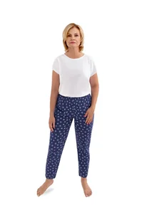 DŁUGIE SPODNIE DAMSKIE L GRANATOWE Z KIESZENIAMI DO SZPITALA SANATORIUM BAWEŁNIANE - Piżamy damskie - miniaturka - grafika 1