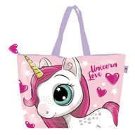 Plecaki szkolne i tornistry - Torba Plażowa Na Zamek Jednorożec Unicorn Duża 48/15/32 Cm Shopper Różowy - miniaturka - grafika 1