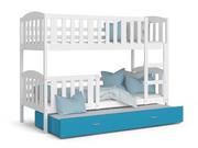Łóżka dla dzieci i młodzieży - Łóżko piętrowe 200x90 białe blękit KUBUŚ 3-osobowe - miniaturka - grafika 1