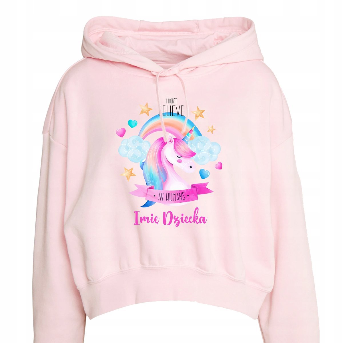 BLUZA DZIECIĘCA CROPPED JUNIOR RÓŻOWA JEDNOROŻEC *IMIĘ* ROZMIAR 146-152cm