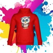 Bluzy dla dziewczynek - Bluza dziecięca typu kangurka z kapturem w kolorze czerwonym z nadrukiem sowa 4 lata - miniaturka - grafika 1