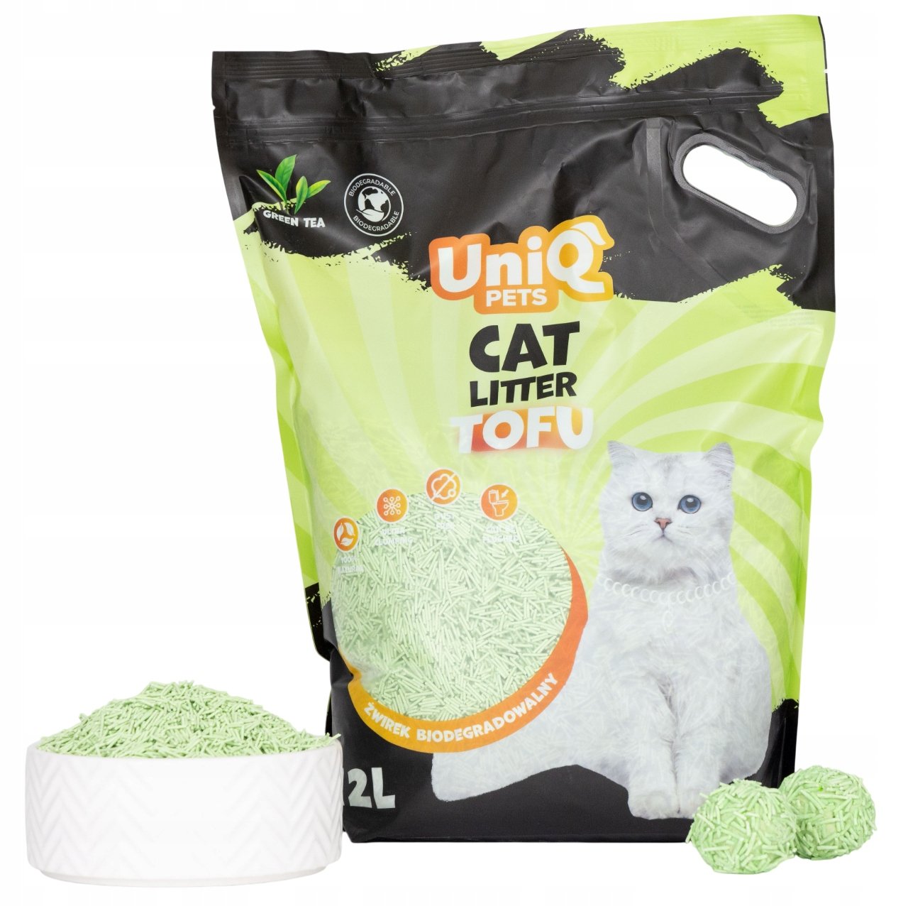 Żwirek tofu zielona herbata dla kota biodegradowalny zbrylający 15kg