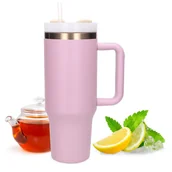 Kubki termiczne - Duży Pojemny Kubek Termiczny Z Uchwytem I Słomką Termos 1200ml Pudrowy Róź - miniaturka - grafika 1
