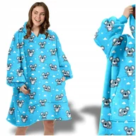 Bluzy damskie - KOCO BLUZA OVERSIZE DŁUGA CIEPŁA KOC BLUZA DAMSKA Z KAPTUREM NA WALENTYNKI - miniaturka - grafika 1