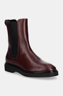 Botki damskie - Calvin Klein sztyblety skórzane FLAT CHELSEA BOOT LTH damskie kolor bordowy na płaskim obcasie HW0HW02180 - miniaturka - grafika 1