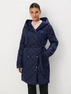 Płaszcze damskie - Mohito - Granatowy płaszcz z kapturem - granatowy - miniaturka - grafika 1