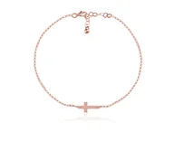 Biżuteria religijna - Srebrna bransoletka z krzyżykiem - 2MR Rose Gold - miniaturka - grafika 1