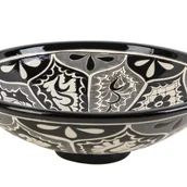 Umywalki - Meksykańska ceramiczna umywalka nablatowa z reliefem Atalaya Prima – okrągła umywalka łazienkowa 44 x 13,5 cm Umywalka z motywami Talavera - miniaturka - grafika 1