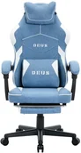 Fotele gamingowe - Fotel Gamingowy z podnóżkiem DEUS Edge Light Blue, tkanina - miniaturka - grafika 1