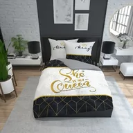 Pościel - Detexpol Pościel bawełniana 220x200 She is my Queen biała czarna geometria glamour 3747 A Holland Home 71 - miniaturka - grafika 1