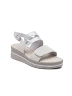 Sandały damskie - Foreverfolie Sandały w kolorze srebrno-kremowym na koturnie - miniaturka - grafika 1