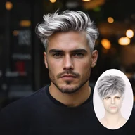 Ozdoby do włosów - TEMU Krótka Peruka Męska w Kolorze Srebrnoszarym, Syntetyczna i Odporna na Ciepło, Krótko Warstwowa Prosta Peruka dla Mężczyzn do Kospleju na - miniaturka - grafika 1