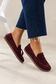 Mokasyny damskie - Bordowe mokasyny barefoot skórzane zamszowe damskie szerokie na elastycznej płaskiej podeszwie ozdobne chwosty PRODUKT POLSKI Casu 677 - miniaturka - grafika 1