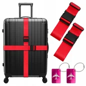Akcesoria podróżnicze - 2x Pas bagażowy do walizek mocny 1,9m + 2 przywieszki identyfikatory zestaw - miniaturka - grafika 1