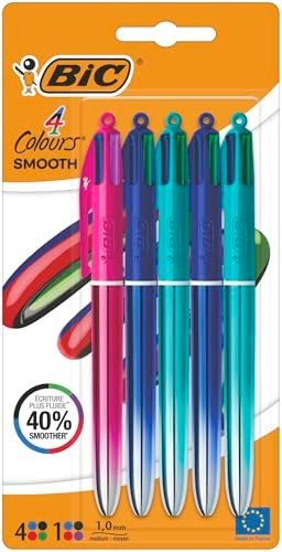 BIC 4 kolory, gradientowy, gładki atrament, chowany, wielokolorowy długopis, 5 sztuk