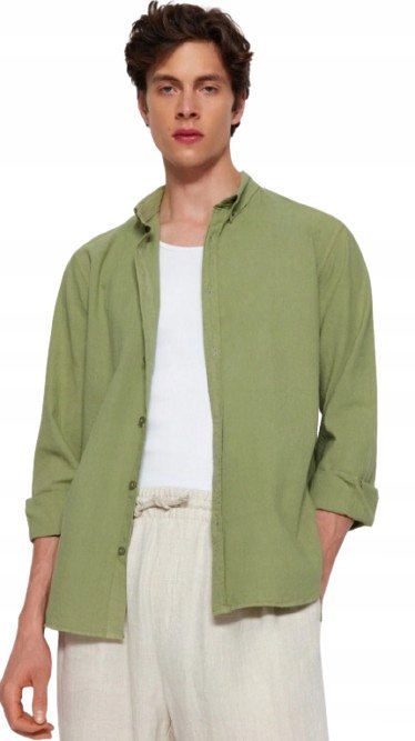 TRENDYOL ZIELONA KOSZULA MĘSKA CASUAL BAWEŁNIANA DŁUGI RĘKAW S 5AA