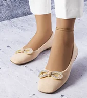 Mokasyny damskie - Beżowe balerinki z kokardką Gaillou-38 - miniaturka - grafika 1