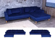 Sofy i kanapy - Narożnik HWC-J54, sofa 3-osobowa w kształcie litery L z funkcją rozkładania lewa/prawa 295 cm ~ aksamitny niebieski - miniaturka - grafika 1