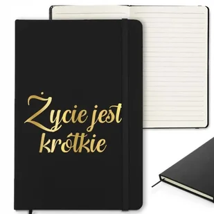 Czarny NOTES w Linię z Gumką Życie Jest Krótkie BŁYSZCZĄCE Wzory GOLD - Planery - miniaturka - grafika 1