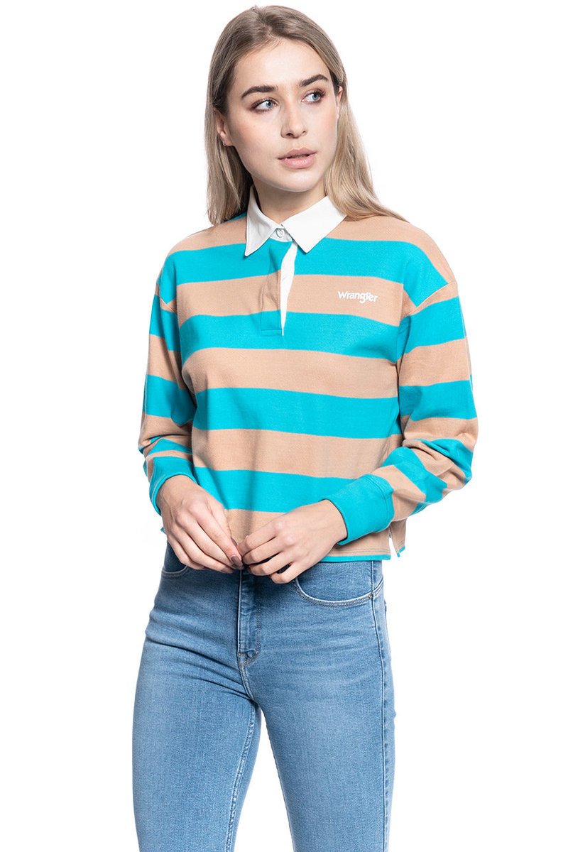 Wrangler Ls Cropped Polo Carribean Sea W7Q3-Gs-B13-Xs