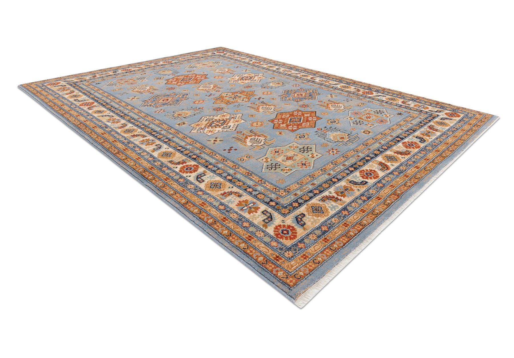Dywan KESHAN Frędzle, Ramka orientalny 7683/53544 beż / niebieski wielokolorowy 80x145 cm