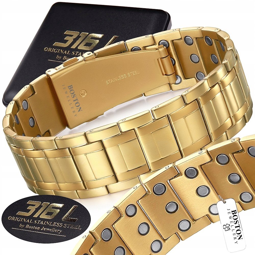 SZEROKA ZŁOTA ZDROWOTNA BRANSOLETA BRANSOLETKA MĘSKA MAGNETYCZNA MOCNA 21MM