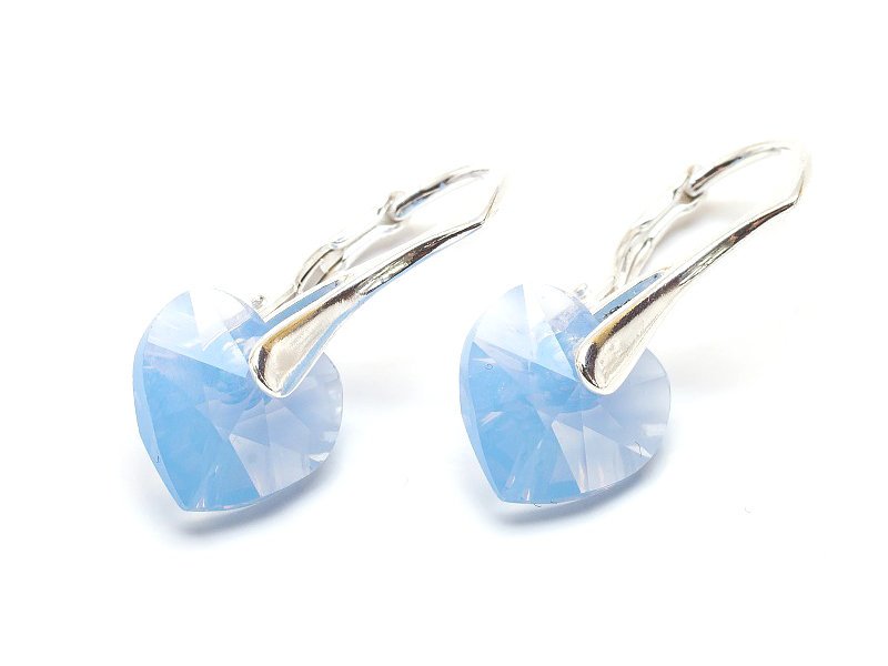 Srebrne Kolczyki 925 Z Kryształami Swarovski Serca 10Mm Air Blue Opal