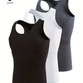 Inne - TEMU Zestaw 3 sztuk YOUNTE Męskie Sportowe Podkoszulki w Kolorach Czarnym, Białym i Szarym - Oddychające i Szybkoschnące Poliestrowe Bezrękawniki do - miniaturka - grafika 1