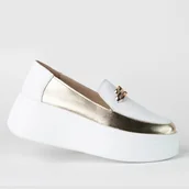 Mokasyny damskie - Mokasyny damskie skóra GOODIN GD-LX1073 platforma lekkie biało/złote 41 - Goodin - miniaturka - grafika 1