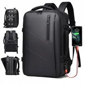 Plecaki - Plecak Turystyczny Podróżny Kabinowy Do Samolotu Wodoodporny Usb Czarny - miniaturka - grafika 1