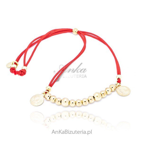 ankabizuteria.pl Bransoletka srebrna na czerwonym sznureczku z moneta