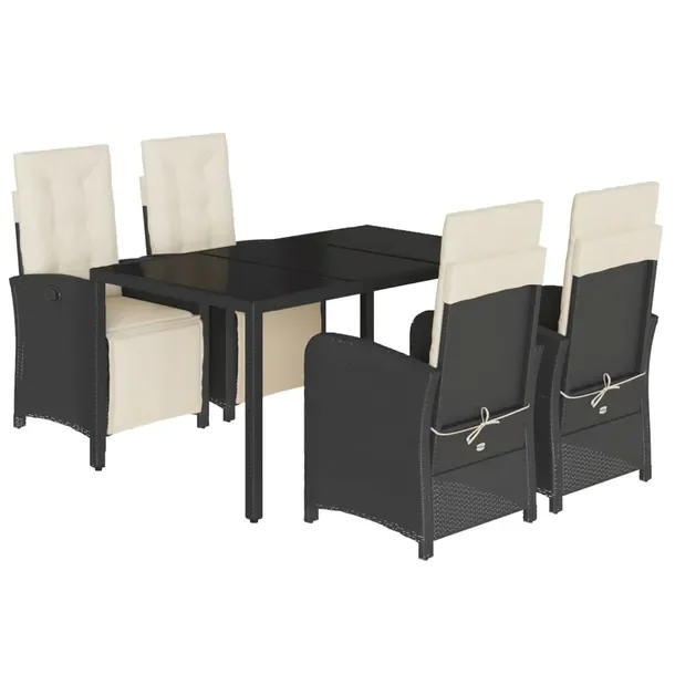 Zestaw mebli ogrodowych czarny, rattan PE, stół 150x90x75 cm, fotele 57x6