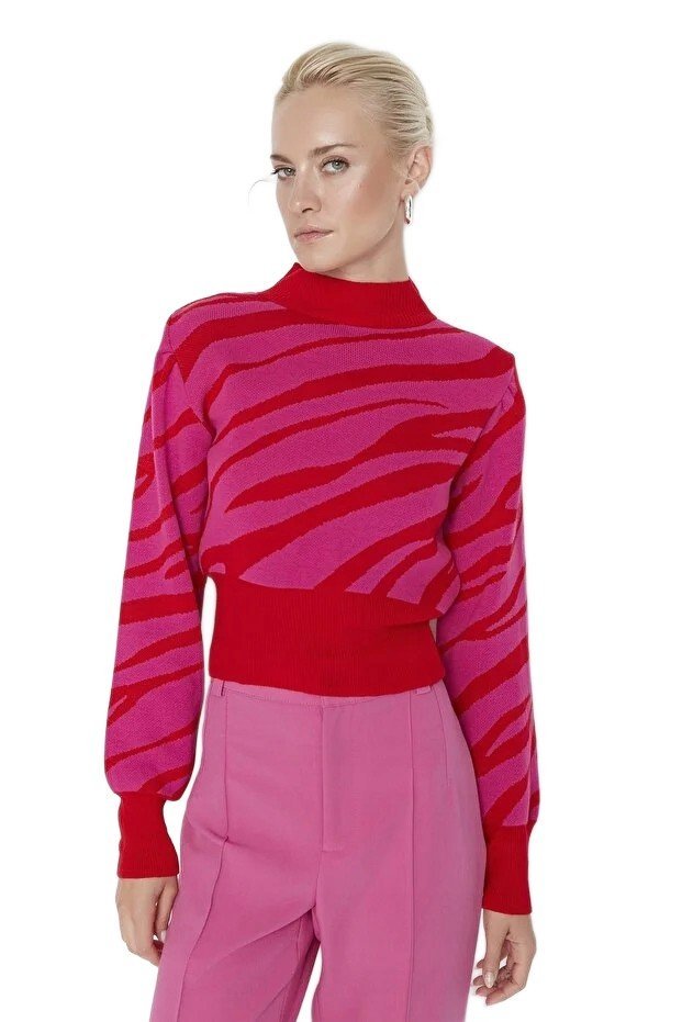 TRENDYOL SWETER DAMSKI WZORZYSTY Z GOLFEM I DŁUGIM RĘKAWEM L 5EA*