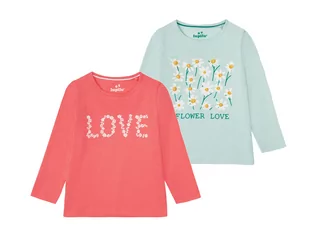 Swetry dla dziewczynek - LUPILU LUPILU Koszulka dziewczęca z bawełny z długim rękawem, 2 sztuki (98/104, Koralowy/niebieski) - grafika 1