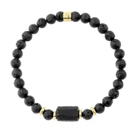 Bransolety męskie - Bransoletka Męska z bryłą turmalinu i czarnymi kamieniami lawy. - miniaturka - grafika 1