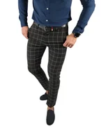 Spodnie męskie - Spodnie wizytowe czarne krata DJ03 W36 - miniaturka - grafika 1