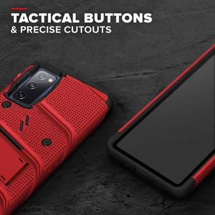 Zizo Bolt Cover Pancerne etui Samsung Galaxy S20 FE ze szkłem 9H na ekran + podstawka & uchwyt do paska (czerwony/czarny) - Etui i futerały do telefonów - miniaturka - grafika 7
