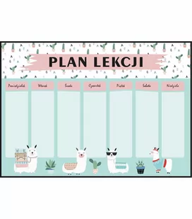 Plan lekcji lamy i kaktusy, nowy rok szkolny, rozmiar 50x70 cm - Szkolne artykuły papiernicze - miniaturka - grafika 1