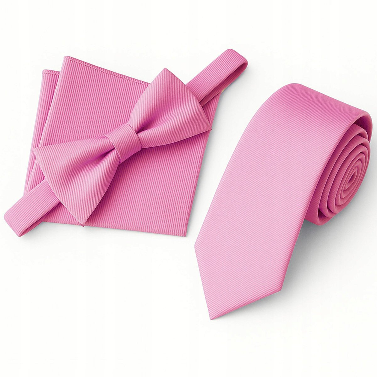 Zestaw krawat + mucha + poszetka - jasny różowy