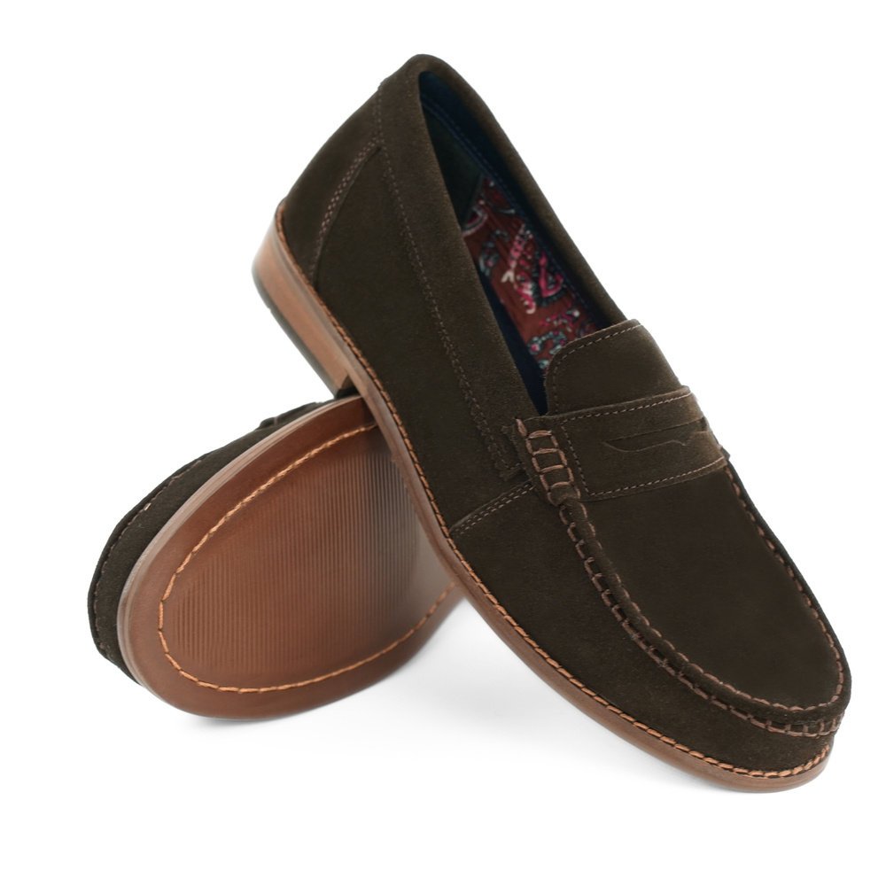 Mokasyny loafersy męskie z naturalnego zamszu brązowe rozmiar 43