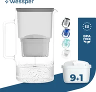 Dzbanki i imbryki - Wessper szklany dzbanek filtrujący 3L Kompatybilny z wkładami filtrującymi Brita, w tym 10 wkładów filtrujących, szary - miniaturka - grafika 1
