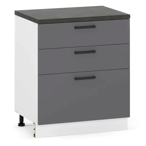 Szafka Kuchenna Stojąca Dolna 80cm Grafit 3 Szuflady Pojemne