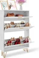 Szafki na buty - VEVOR szafka na buty wąska, półka na buty biała, 800 x 239 x 1200 mm wywrotka na buty z 3 klapami + górny schowek, komoda na buty 68 kg nośności, szafka na buty P2 płyta wiórowa do przedpokoju - miniaturka - grafika 1